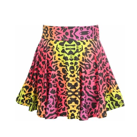 🦋B2G1🦋DAISY CORSETS Lavish Rainbow Leopard Print Stretch Lycra Skirt - Picture 1 of 3